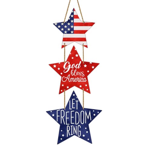 4th of July Decorations Patriotic Decorations Pentagram Patriotic Wreath Hanging Sign Wooden 4th of July Wreaths for Front Door Decorations for Memorial Day Fourth of July Porch Wall Indoor Home Decor