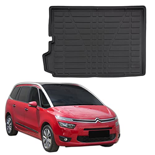 SCOUTT Tapis De Coffre sur Mesure pour Citroen C4 Grand Picasso 2014-2019, Noir, Antidérapant, Bord Haut, Toutes Saisons