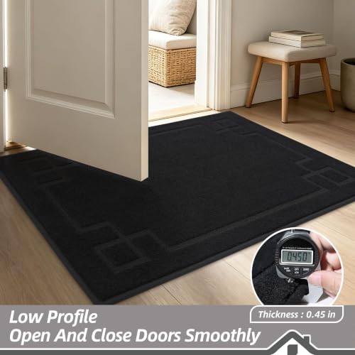 Image of BEQHAUSE Door Mat 24 inch x 36 inch, Non-Slip Door Mats Indoor Washable, Black
