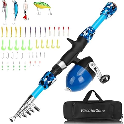 PiscatorZone 1.8m /5.9Ft Portable Kids Fishing Pole Spinning Rod and Reel Combos Travel Fishing Rod Set with Full Kits Carrier Bag for Sea Saltwater Freshwater Fishing Cover
