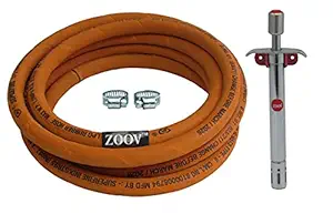 ZOOV ISI Certified LPG Hose Gas Pipe Made with Reinforced Steel 1.5 Meter with Waterproof Lighter