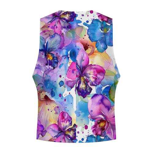 Watercolor Orchid Floral Novelty Men's Suit Vest Casual Formal Dress Vests Business Waistcoat4