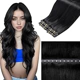 LaaVoo Extension Capelli Veri Tessitura 40cm Farfalla PU Lisci Umani Senza Cuciture Nero Jet Extension Tessitura Capelli Veri Invisibile Butterfly 50g #1