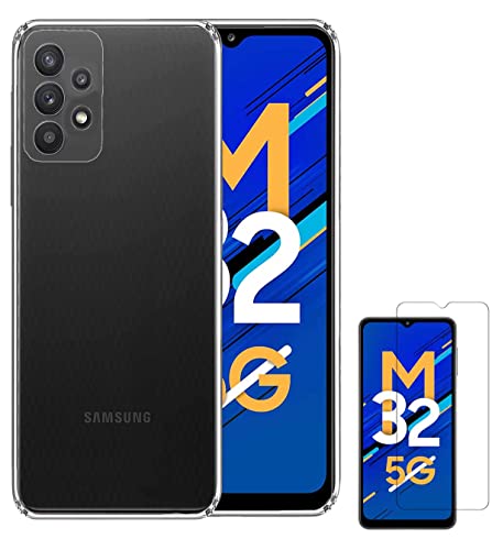 Image of Soft Flexible Silicone Back Cover Compatible with Samsung Galaxy M32 5G, Transparent Case + Screen Guard
