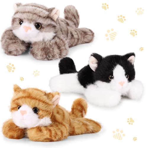 Image of 3 Pcs 9 Inch Cat Stuffed Animal Plush Gift Baby Shower Party Favors Cute Kitten Plush Toys Small Cat Stuffed Animal Soft Sleeping Supplies for Boys Girls Toddlers Birthday(Sweet Style)