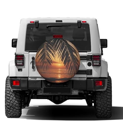 Image of Tropical Beach Sunset Spare Tire Cover Dust-Proof Wheel Tire Cover Fit Trailer, RV, SUV and Many Vehicle 14 Inch