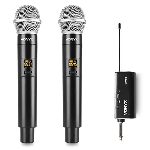 Vonyx WM552 Dual Wireless Microphone System | Wireless Handheld Mic Set with UHF Jack Adaptor | Ideal for Karaoke, Presentations, and Events | Reliable, Easy-to-Use Wireless Microphone System