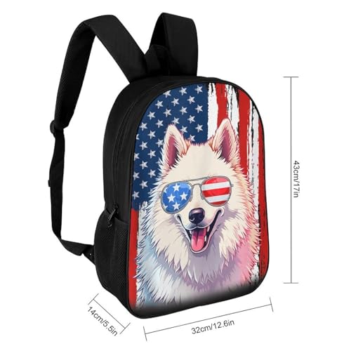 USA America Flag Samoyed Dog Backpack Simple Leisure Travel Backpack Outgoing Daypack 17 Inch2