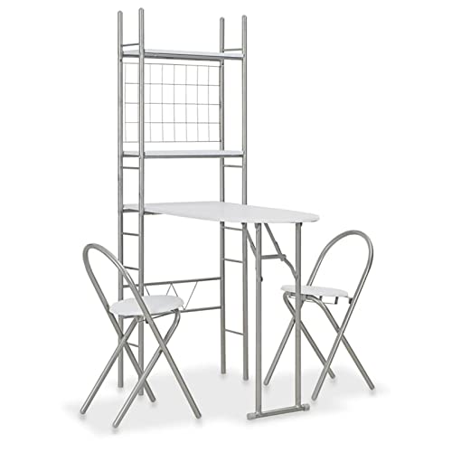 ZEYUAN Set de Comedor Plegable con Estante 3 Piezas MDF y Acero Blanco, Conjunto Mesa Y Sillas Comedor, Mueble De Cocina, Conjunto Mesa Y Sillas Cocina, Mesa Cocina con Sillas - 284403