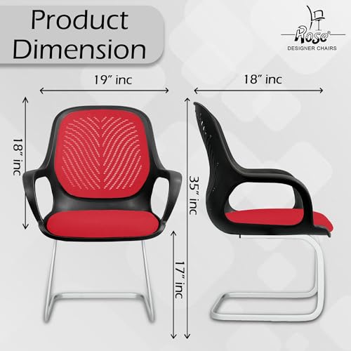 Image of ROSE Zaria | 3 Years Brand Warranty | Ergonomic mesh mid-Back Office Chair, Perfect for Study, Work from Home, revolving, Rolling Computer Desk Chair (Black & Red, Visitor)