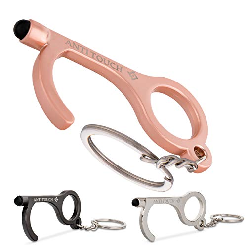Anti Touch Door Opener Tool  Multifunctional No Touch Door Opener Hand Tool  3Pcs Set Black, Silver, Rose Gold  Serves as Bottle Opener and Stylus Pad - Key Ring Included