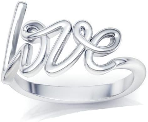 Savlano 925 Sterling Silver Love Script Stackable Ring Band for Women - Made in Italy Comes With a Gift Box