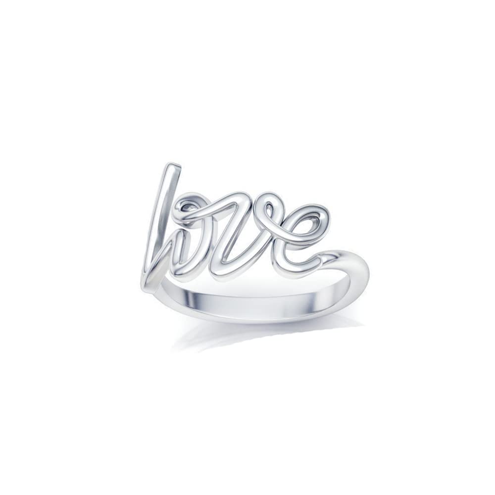 Savlano 925 Sterling Silver Love Script Stackable Ring Band for Women - Made in Italy Comes With a Gift Box