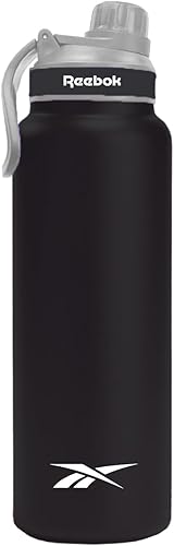 Reebok Botella de agua atlética de acero inoxidable  Botella de agua aislada de 32 onzas con tapa de chug  Botella de agua deportiva aislada al