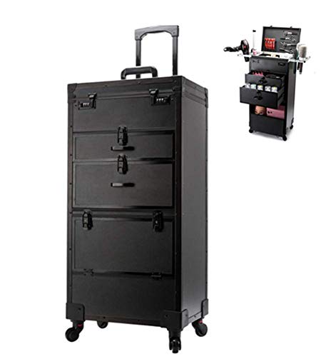 BYCDD Beruf Trolley Kosmetikkoffer Schminkkoffer, Multikoffer Etagenkoffer Schminkaufbewahrung Make-up Koffer für Maskenbildner Kosmetikerin Taschen,Black Cover