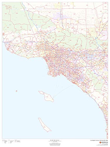 Los Angeles County, California Zip Codes - 36" X 48" Laminated Wall Map #TOP5