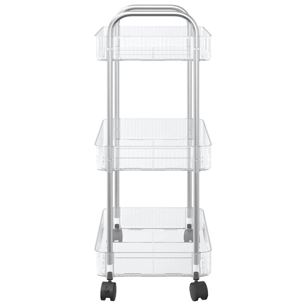 Aufbewahrungswagen 3 Etagen transparent 37x28x68 cm Acryl Edelstahl rollbar mit 4 Rädern für Haushalt, Büro, Lager, Garten, Umzug, Treppensteiger, Klappkarre, leicht, robust, vielseitig