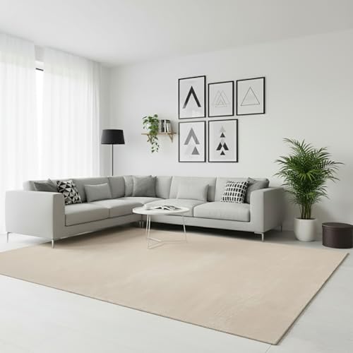 RUGURA Alfombra de Salón Dormitorio Habitación Comedor Pelo Corto y Suave Grande 200x290cm Beige Unicolor Moderna Nordica Lavable Antideslizante