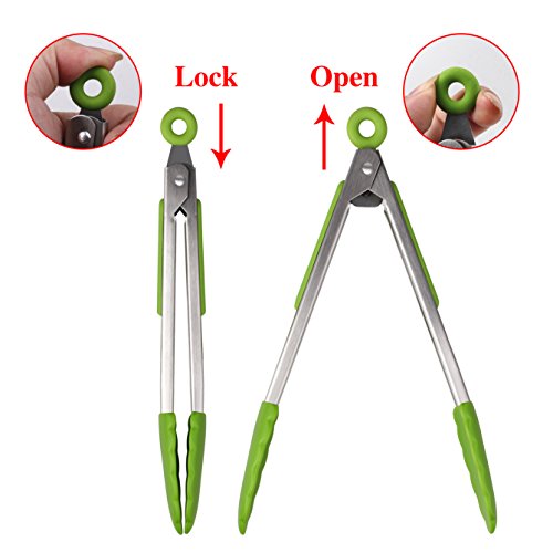 The Original Popco Tongs, Set of 3-7,9,12 inches, Heavy Duty, 304 Stainless Steel Bbq and Kitchen Tongs with Silicone Tips (3 COLORS AVAILABLE)