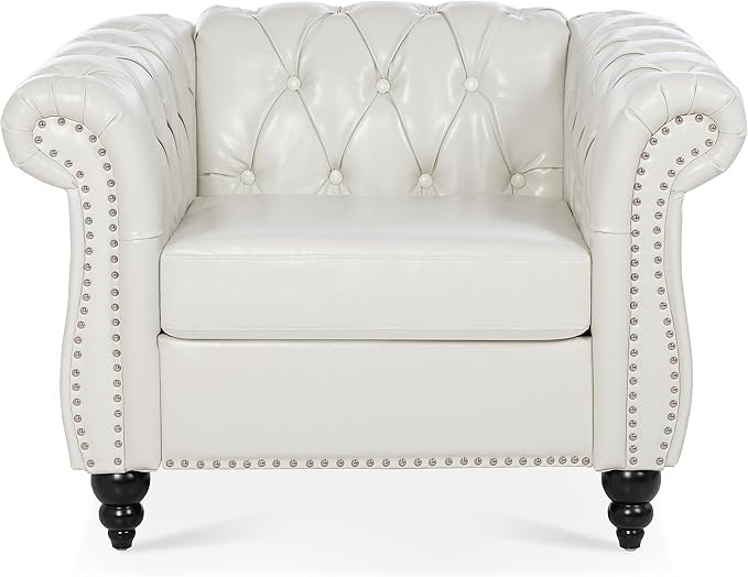 Image of WOODEN WORLD Modern & Classic Leather Sofa Set - Luxurious Comfort, Stylish Design, and Durable Build (White, 1 Seater)