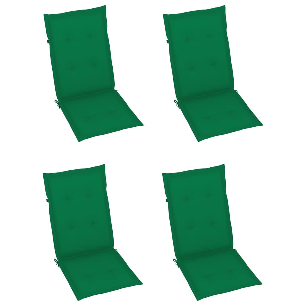 Set 3 Sedie Giardino Reclinabili Acacia con Cuscini Verde | Legno Massello, 5 Posizioni, Impermeabile, Braccioli, 110 kg Portata