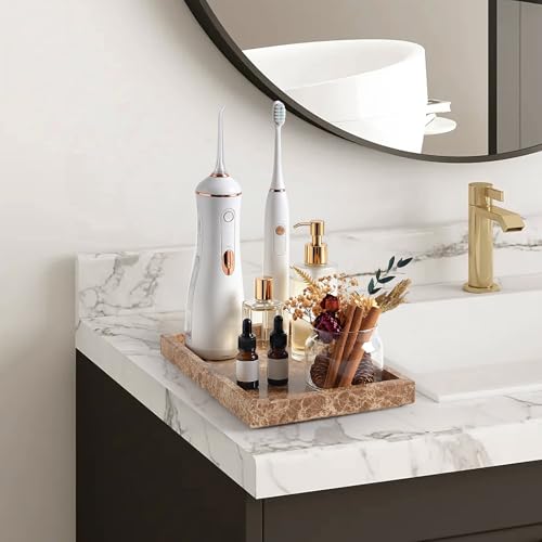 Image of Marble Bathroom Tray,Pure Natural Vanity Tray,Marble Tray for Kitchen Counter Non-Ceramic /Non-Resin,Stone Trays 12 x 8 inch (Dark Brown)