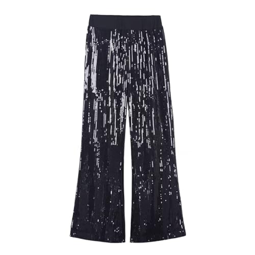 Image of Girls Sequin Flare Pants Sparkle Elastic Waist Dance Pants with Pockets