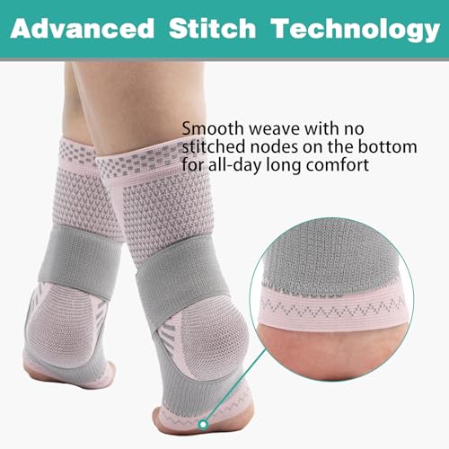 Image of INDEEMAX Ankle Brace for Sprained Ankle Compression Sleeve, 2 Pack Copper Infused Ankle Support Brace for Women & Men, Plantar Fasciitis Relief Achilles Tendonitis, Sports Running, Pink Silver, XL