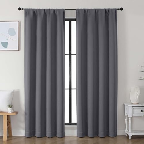 Image of Simplebrand Ava Grey Blackout Curtains for Bedroom, 78 Inch Length, 2 Panels Set, Privacy Thermal Insulated Rod Pocket Window Curtains for Patio, French Door, W40 x L78 Inch