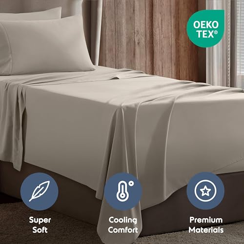Image of Nestl Twin Bed Sheet Set - Linen - 3-Piece Deep Pocket | Instantly Soft, Night-One Ready (No Wash Required). Fits 16-Inch Deep Pockets, 360-Degree Elastic Grip