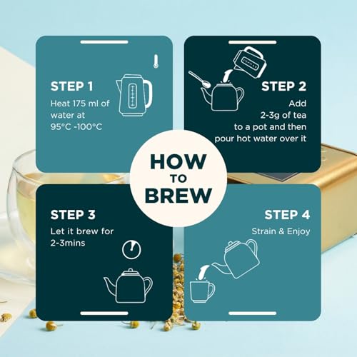 Image of CHAYAM Chamomile Infusion - 30g Loose Tea | Pure Whole Chamomile Flowers Dried | Calming Bedtime Herbal Infusion | For Sleep & Stress Relief | Caffeine-Free | Premium Tin Caddy | Herbal Infusion