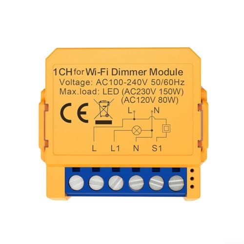 Zilimontt Interruttore dimmerabile, modulo interruttore dimmer intelligente WiFi a LED, 1/2 vie WiFi Smart Dimmer, modulo relè interruttore wireless compatibile con Tuya (1 banda)