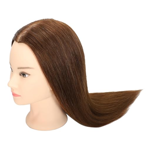 Weiblicher Mannequinkopf aus 100 % Echthaar, Styling-Kopf, Kosmetologie, Puppenkopf für Friseure, mit kostenloser Klemme, Braun, 50,8 cm
