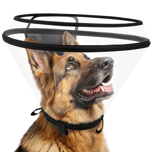 Didopet Dog Cone Collar After Surgery, Extended Dog Recovery Cone to Stop Licking Wounds, Transparent Soft Elizabethan Collar for Large Medium Small Dogs, Adjustable Pet Cone with Elastic Neck Loops