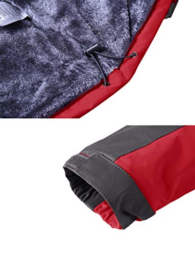 KEFITEVD Winterjacke Herren Wasserdicht Warm Gefüttert Skijacke Winter Outdoorjacke Winddicht Atmungsaktiv Funktionsjacke mit Abtrennbarer Kapuze Rot M