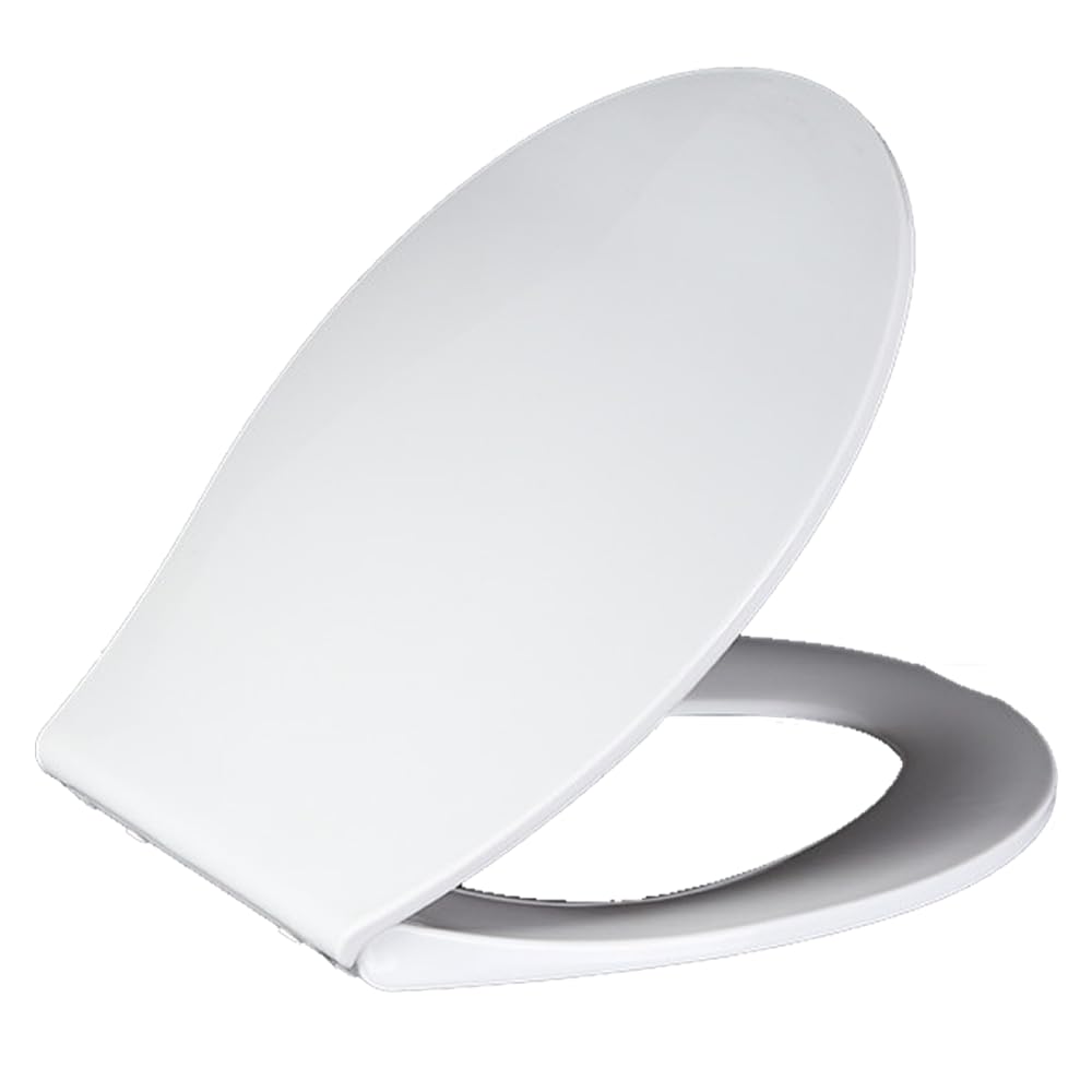Hanra Oval Toilet Seat with Quick Removal and Soft Close Feature for Easy Cleaning Standard Toilet Seat White with Adjustable Top Fix Installation Hinges