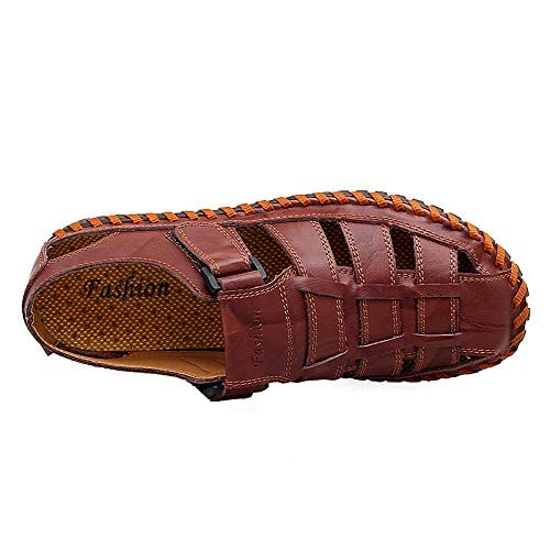 Moodeng Mens Sports Sandals Leather Closed Toe Outdoor Shoes Beach Summer Sandals for Hiking Trekking Breathable - Image 2