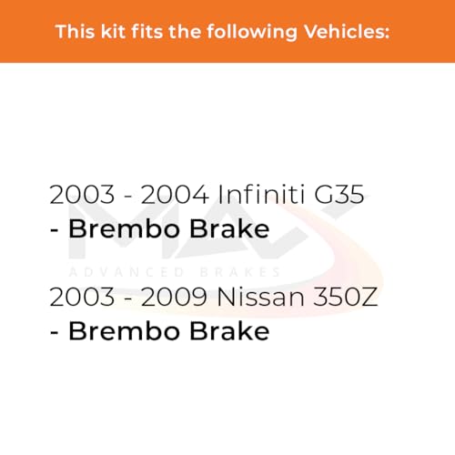 Image of Max Advanced Brakes Front Brake Kit Compatible With 2003-2006 2007 2008 2009 Nissan 350Z Compatible With Infiniti G35 Replacement Premium OE Disc Brake Rotors and Ceramic Brake Pads
