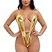 Taube Sexy One Piece Wet Look Bodysuit Shiny Metallic Teddy Lingerie For Women Deep V Backless Slingshot Thong Golden
