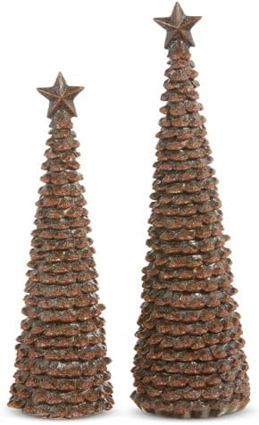 RAZ Imports Pinecone Trees, Set of 2, 14-inch Height, Christmas Decor, Holiday Season, Table and Shelve Accent