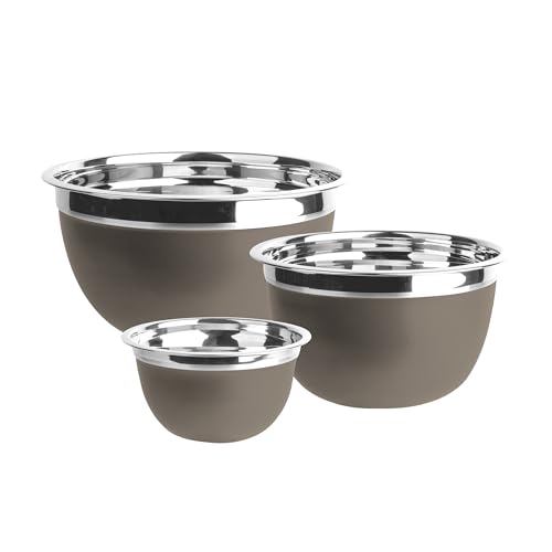 BERGNER Bake Lovers - Juego de 3 Cuencos De Acero Inoxidable Duradero - Boles Acero Inoxidable de 700ml, 3L y 4.8L - Óptimo para Repostería - Marrón - Acabado Interior Pulido - Fácil de Lavar