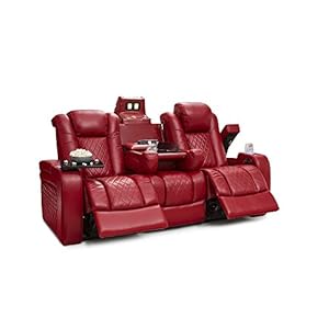 Seatcraft Anthem Home Theater Seating Living Room Italian Leather Power Recline Sofa Fold Down Table Powered Headrests Arm Storage ACUSB and Wireless Charging Cup Holders Red