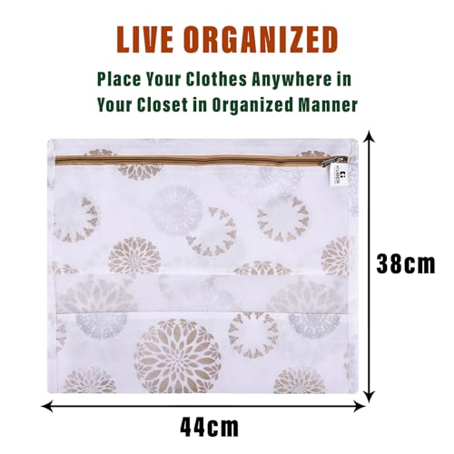 Image of Kuber Industries Pack of 25 Single Saree Bags for Storage | Non-Woven Wardrobe Organizer | Mesh Window Cloth Storage Set |Single Packing| Gola-Print | White