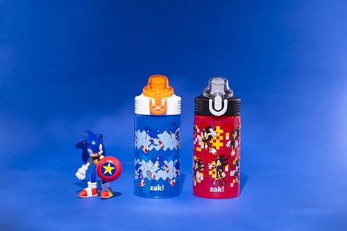 Zak Designs Sonic the Hedgehog Sage Kids Water Bottle For School or Travel, 16oz Durable Plastic Water Bottle With Straw, Handle, and Leak-Proof, Pop-Up Spout Cover, 2-Pack Set (Sonic & Shadow)