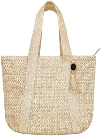 Large Straw Beach Tote Bags For Women Woven Boho Handmade Shoulde...