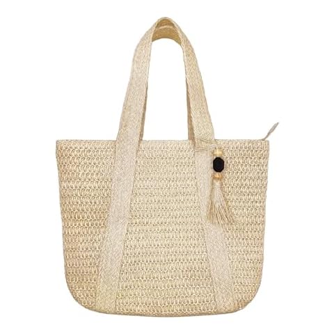 lifwimner Large Straw Bags For Women Beach Woven Totes Bag with Tassels Summer Shoulder Handbag for Vacation Travel(Beige) Cover