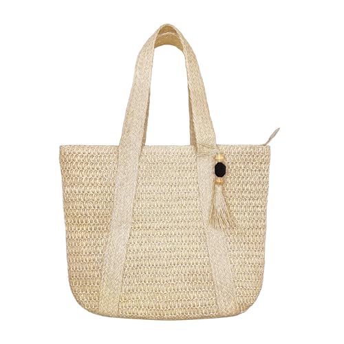 Grand sac fourre-tout tissé spacieux à fermeture pour sécuriser vos affaires d'été