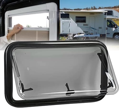 Ventana RV, Dispositivo RV De Caravana RV Ventana Corredera Externa con Bisagras, para Caravana Camper RV, Ventana Empuje De Doble Capa con Cortina