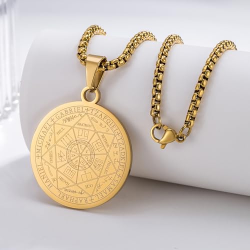 Seven Archangels Pendant Necklace, Stainless Steel Seal of the Seven Archangel For Men Women Protection Amulet Michael Coin Pendant Necklace with Chain3
