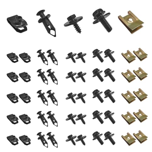ZNDAW 100PCS Car Screws and Bolts, Engine Under Cover Splash Shield Guard Body Bolt Kit, Universal Undertray Screws Bumper Fender Liner Push Retainer Extruded U-Nuts Replacement